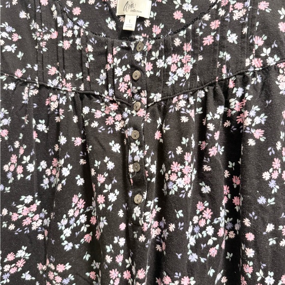 Aria Collection Black Nightgown with Pink and White Floral Design large - Picture 2 of 4
